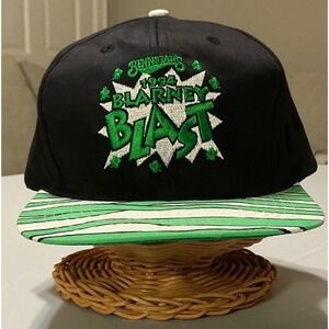 VTG 90s Bennigans Blarney Blast Irish Pub Snapback Hat Shamrock Black Green